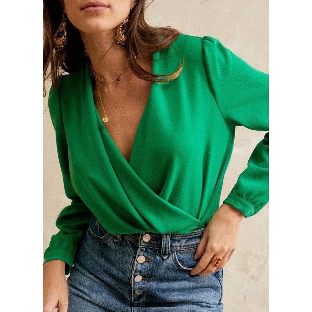 💚 NEW Sezane Abelia Blouse in Green Flash size US 12 / Euro 44 - Picture 3 of 10